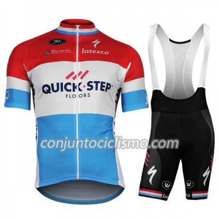 Conjunto Maillot + Culotte Corto con tirantes 2017 Quick-Step Floors Campeonato de Luxemburgo